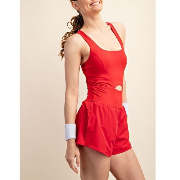 RED ATHLETIC BODY SUIT WITH RUNNING SHORTS - Picture 5 of 6